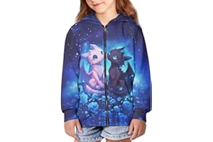 WELLFLYHOM Zip Up Girls Hoodies Graphic 6-16 Long Sleeve Sweatshirt Kangaroo Pocket Full Zip Kids Sweater Top