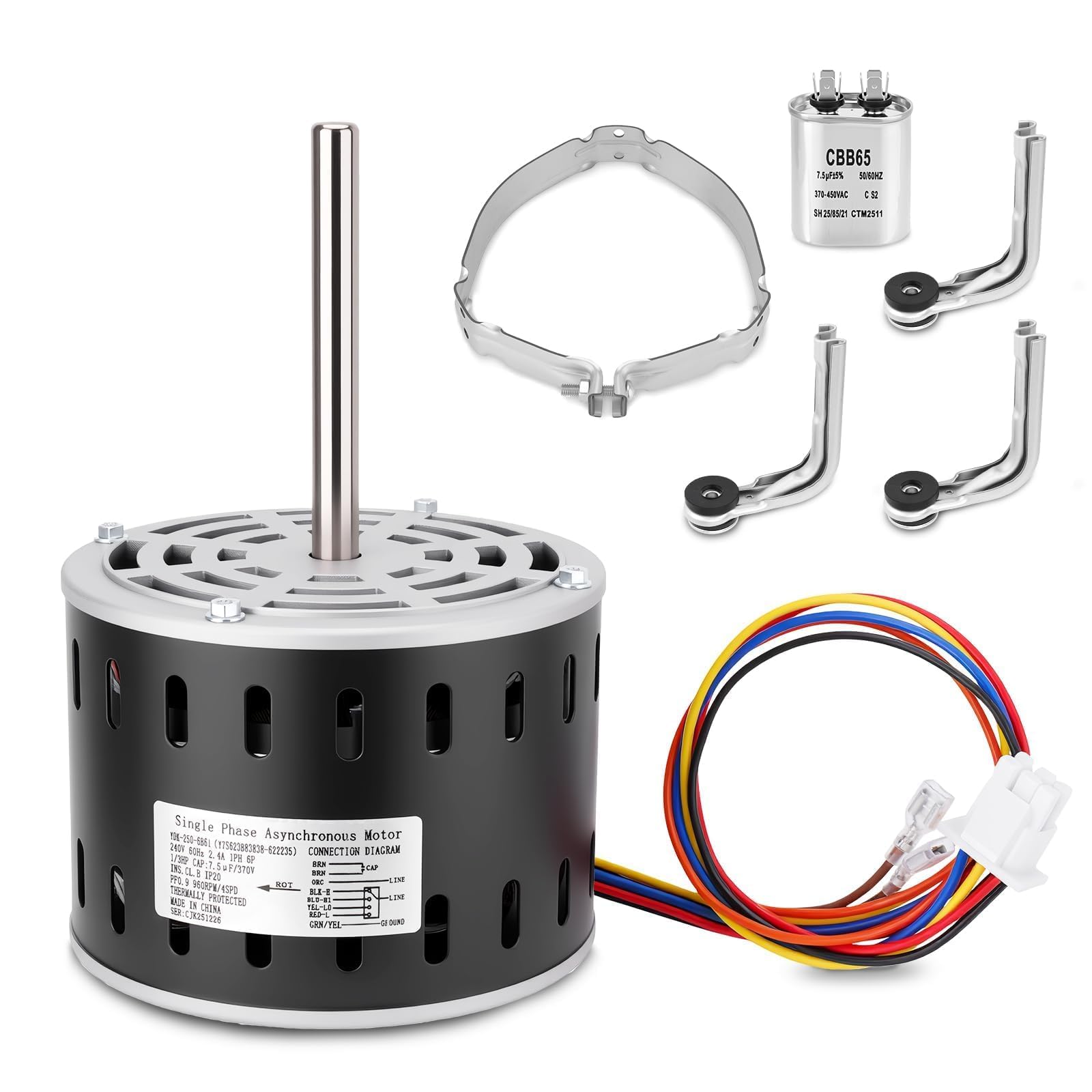 Photo 1 of 903075 1/3HP Electric Furnace Blower Motor with Capacitor for HVAC Systems, 240V 2.4A, 960RPM 4-Speed, Compatible with Nordyne Intertherm Miller E Series, Replaces # 5KCP39EGT057AS, 622235, 621675