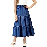 Happy Cherry Girl's Denim Midi Skirt Ruffle Hem Elastic Waisted A Line Skirts 5-12 Years