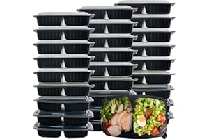 Tabergpak Reusable Meal Prep 2 Compartment Containers 70 Pack Black To Go Food Storage Containers with Lids,Microwave and Freezer Safe