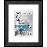 Americanflat 8x10 Picture Frame with Shatter-Resistant Glass - Use as 5x7 Frame with Mat or Display 8x10 Photo Without Mat - Hudson Collection - Wide Picture Frames for Tabletop and Wall - Black