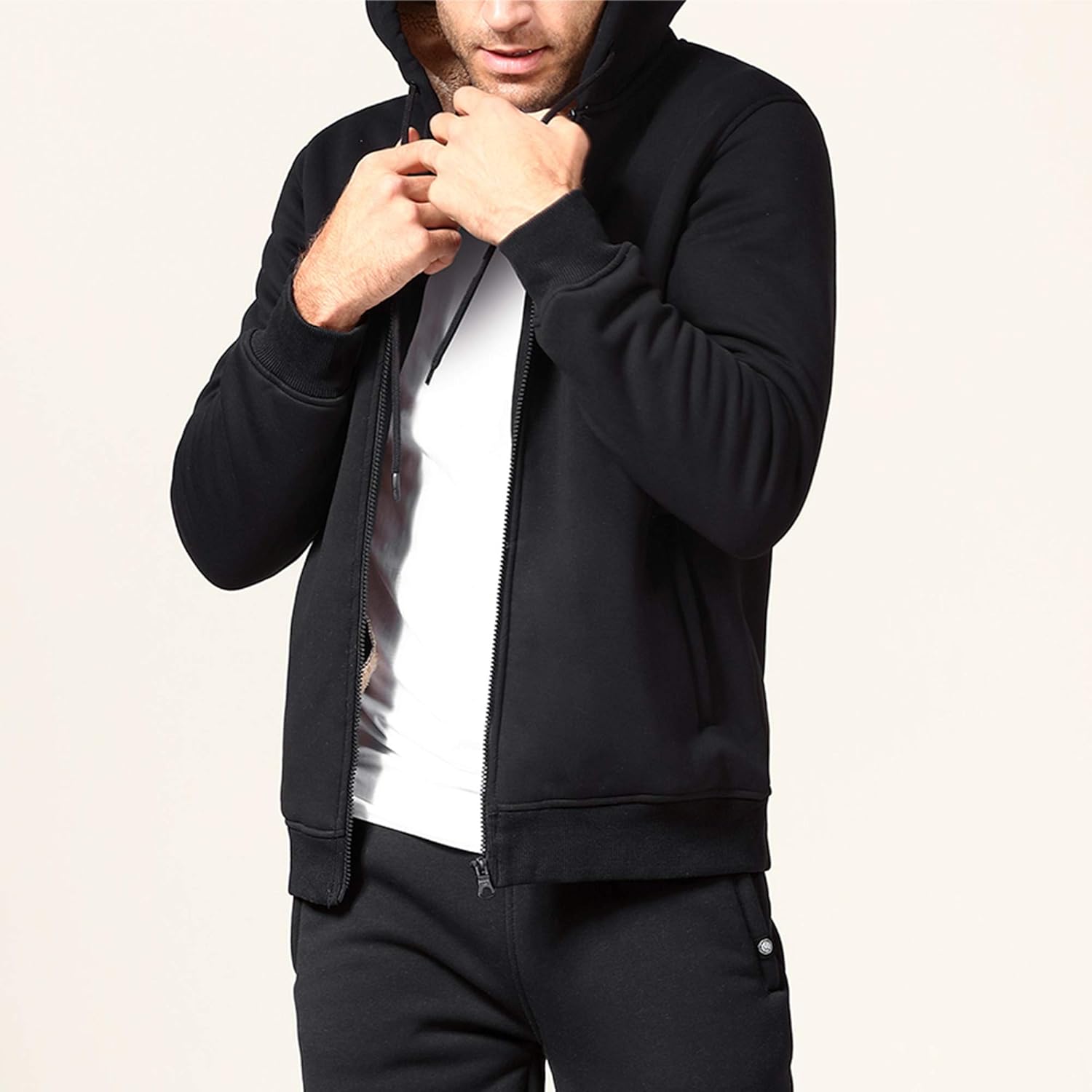 Men's Fleece Jackets Hoodies Casual Sherpa Lined Sweatshirts with Zipper Pockets Sweater: Clothing