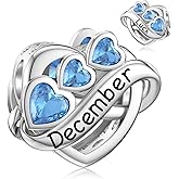 JIAYIQI Birthstone Charm for Charms Bracelet, 925 Sterling Silver Endless Love Heart Charm Engraved Symbolizes, Happy Birthday Charms for Bracelet Necklace
