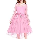 Girls Dresses Tulle Contrast Mesh Puff Long Sleeve Twirly High Low Holiday Birthday Party Formal Dress for 9-16 Years