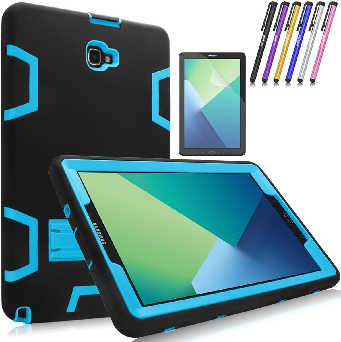Mignova Heavy Duty Hybrid Protective Case with Build in Kickstand for Samsung Galaxy Tab A 10.1 with S Pen SM-P580 SM-P585 + Screen Protector Film and Stylus Pen (Black/Indigo Blue)