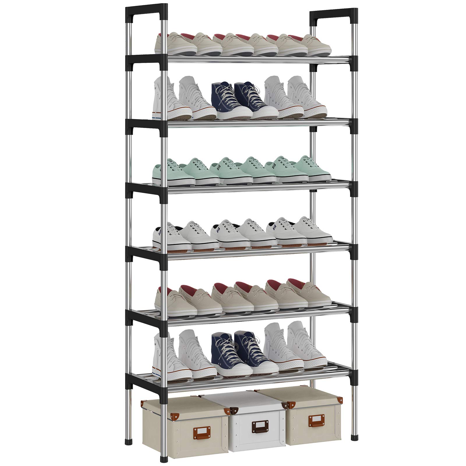 AcornFort® S-5 6 Tiers 18 Pairs Small Shoe Storage Rack Organiser Shelf Hold Stand (Silver)