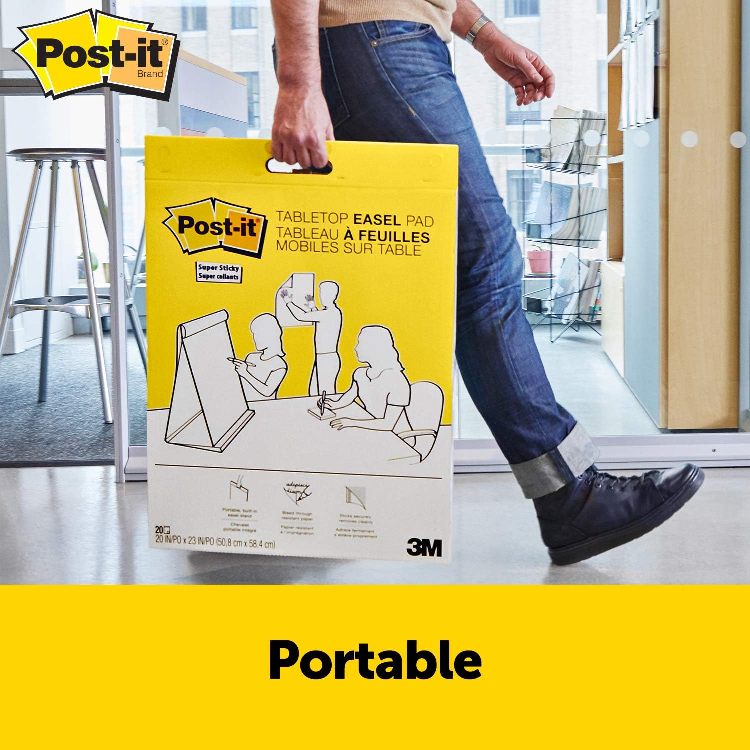 Post-it Super Sticky Portable Tabletop Easel Pad w/ Dry Erase Panel, 20x23 Inches, 20 Sheets/Pad, 1 Pad, One Side White Premium Self Stick Flip Chart Paper, One Side Dry Erase, Built-in Stand (563DE) (563 DE) : Post It? Tabletop Easel Pads With Dry Erase Board : Office Products