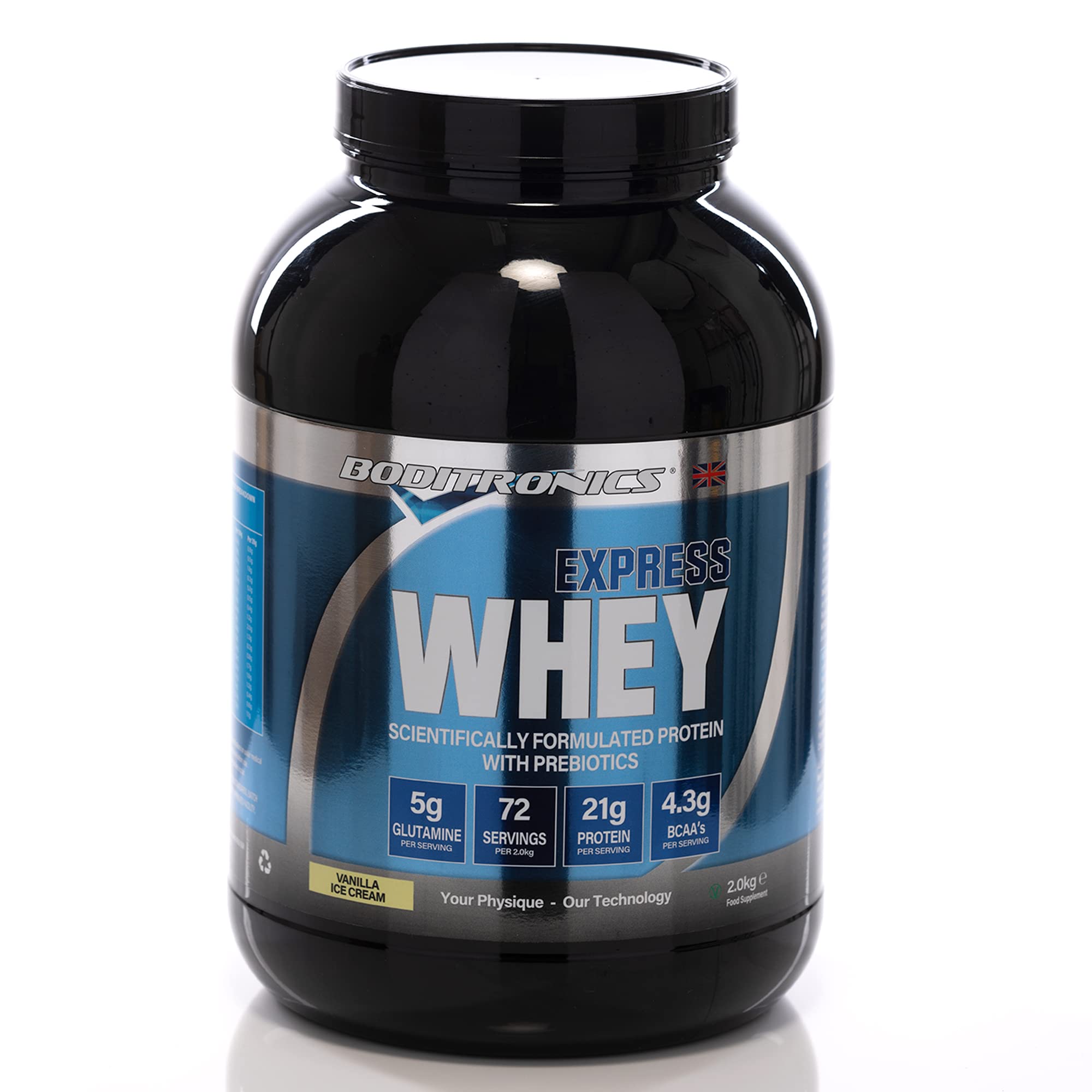 Boditronics Express Whey Protein Powder Muscle Building Powder with Dietary Fibre, BCAA, and High Levels of L-Glutamine Prebiotic Mass Gainer Whey Protein Isolate Protein Shakes