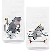 AQYIP Manatee Gifts Hand Towels for Bathroom, Kids Bathroom Decor, Funny Ocean Animal Manatee Decorative Hand Towels for Washroom Restroom, 16x24 Inch Set of 2