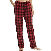 Flannel Pajama Pants Women with Pockets & Drawstring Comfy Plaid Lounge Pants Casual Stretch Cotton Sleepwear Bottoms Soft Pj