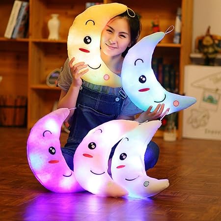 LED Leuchtend Kinder Plüschtiere Mond Kissen Kinderzimmer Weihnachten Baum Dekoration (Gelb)