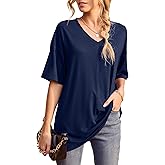 Iandroiy Womens Short Sleeve Tops Dolman V Neck T-Shirts Summer Casual Tunic Tops