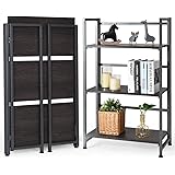 Giantex 3-Tier Folding Bookshelf Standing Shelf Units Display Rack Storage Shelf Industrial Style Utility Shelving with Metal