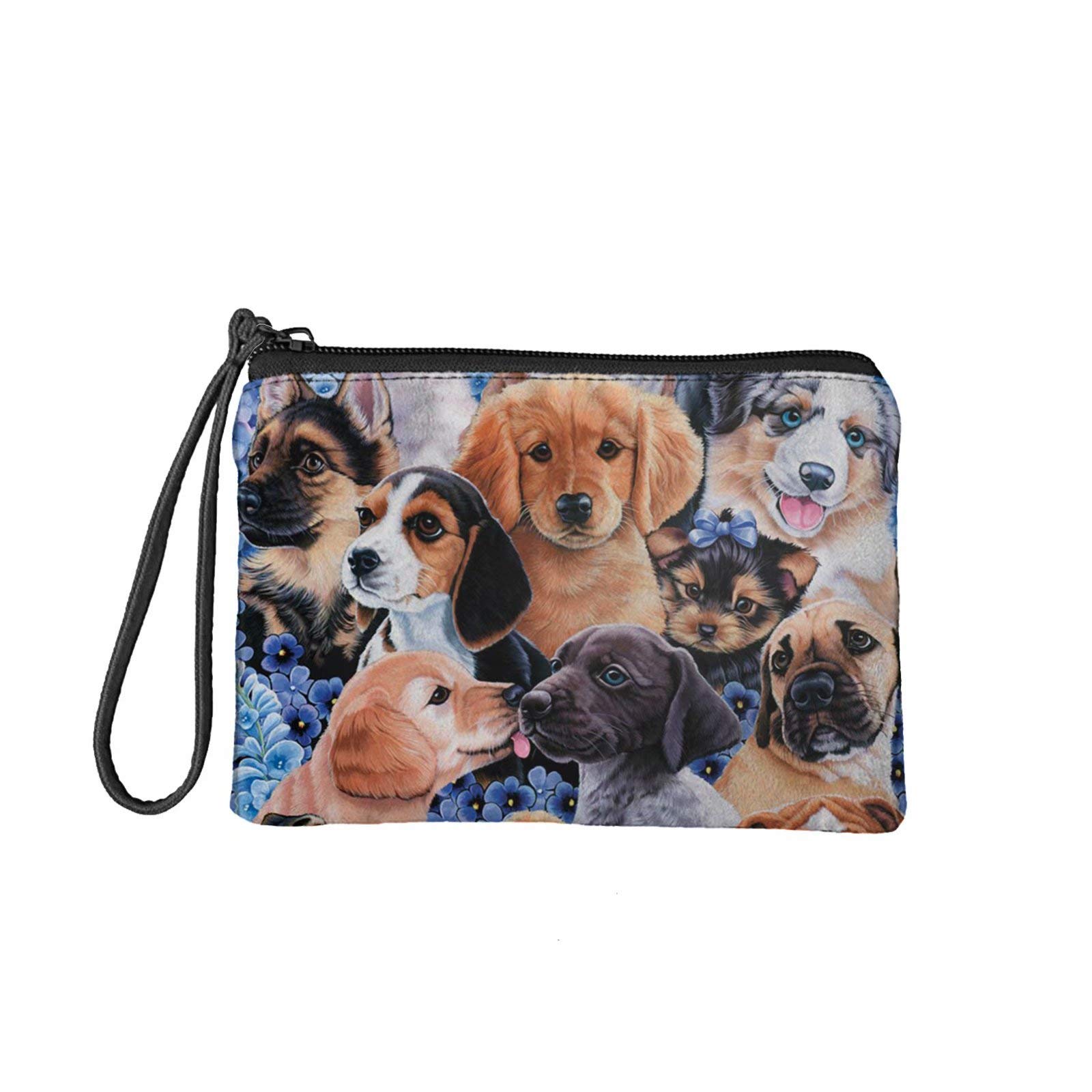 MODEGA Zipper Coin Purse Change Wallets Ladies Canvas Coins Pouch Women with Wristlet, Card Holder Zip Around Phone Holder for Girls Students, Stylish Check Wallet Cute Sweet Puppy Dogs