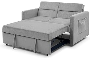 LINKHOO 54.5" Convertible Sofa Bed, 3-in-1 Sleeper Sofa with Pull-Out Bed, Futon Couches with Storage Side Pocket, Loveseat with Adjustable Backrest for Small Space Apartment, Grey