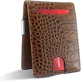 Canberra Series Exotic Money Clip Wallet Slim Minimalist RFID Blocking Gift Box Crocodile Alligator Ostrich Python Snakeskin (Brown Crocodile)