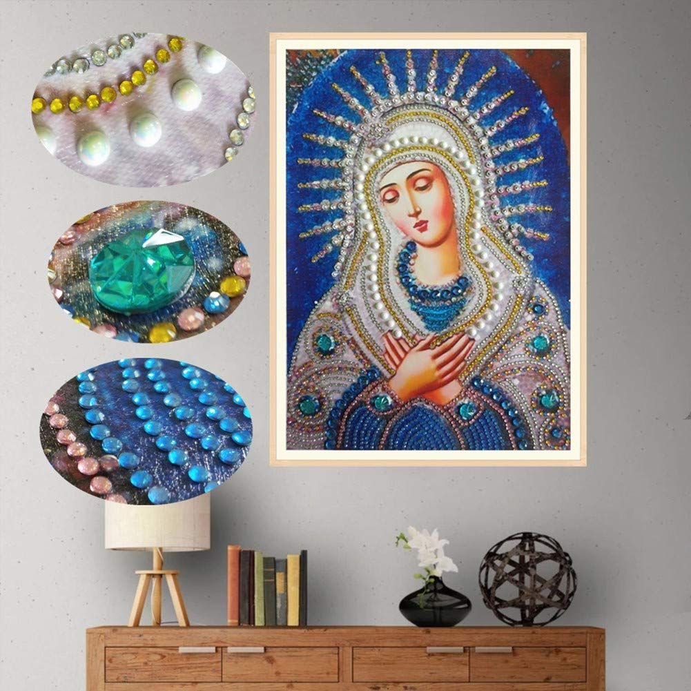 Special Shape 5D Diamond Painting Kits for Adults Kids, Awesocrafts Religion Virgin Mary Partial Drill DIY Diamond Art Embroidery Paint by Numbers with Diamonds (Virgin Mary)