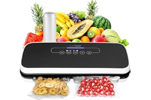 NutriChef Automatic Vacuum Air Sealing System for Food Preservation with Starter Kit, Compact Design, Lab Tested, Dry & Moist Food Modes with Led Indicator Lights, Black