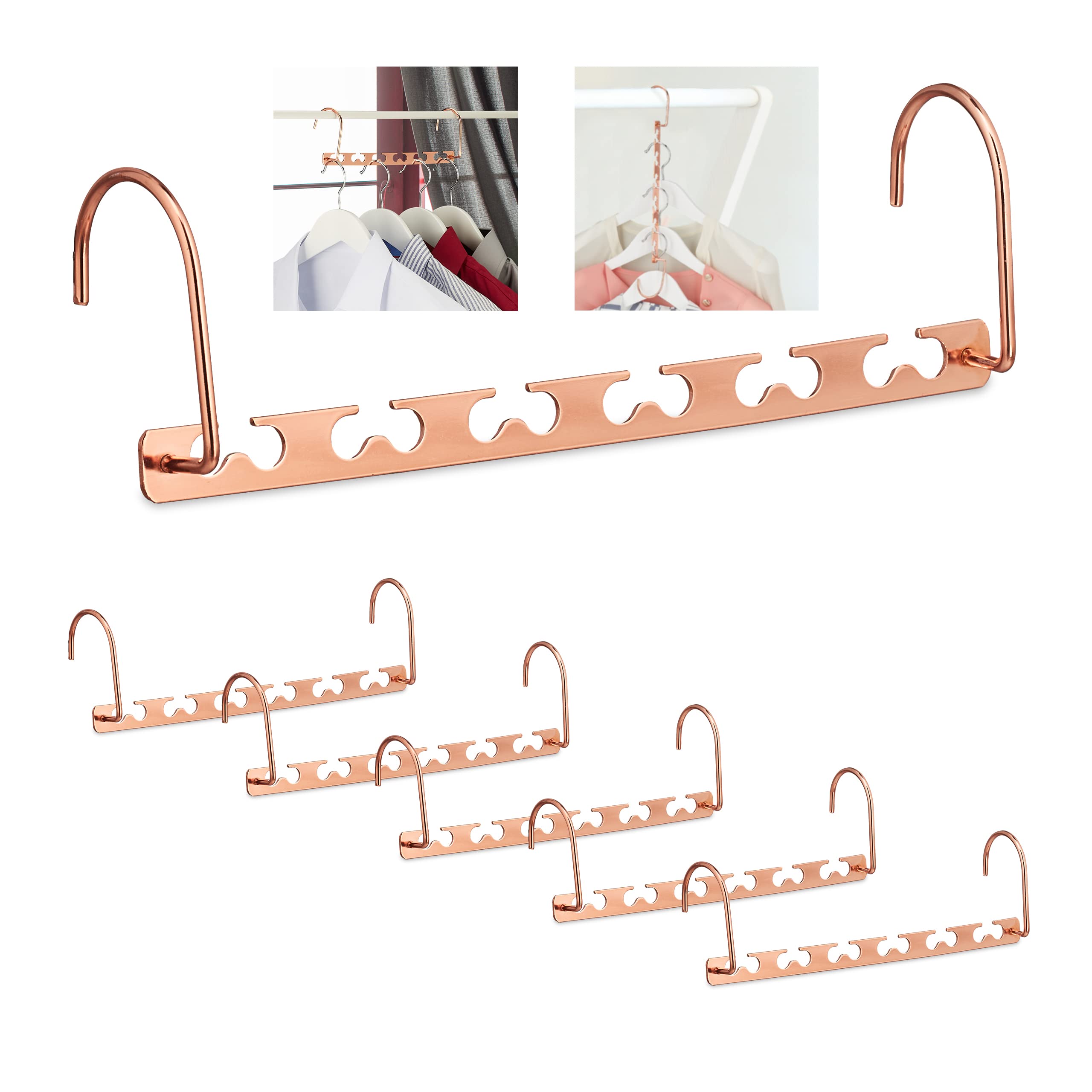 Relaxdays Clothes Hanger, 6x Set, Space-saving, Vertical, 12 Item, Extra, Closet, Storage, Solution, 26cm, Metal, Copper