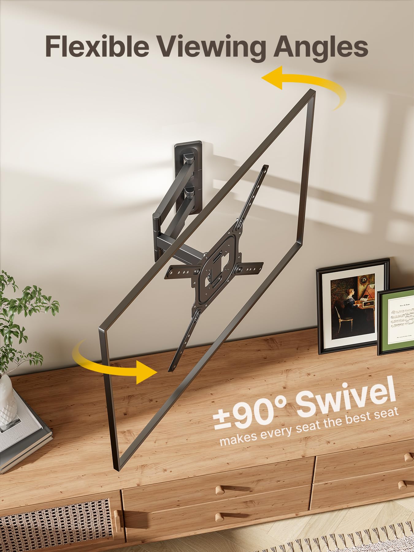 monTEK Full Motion TV Wall Mount for 23–65 Inch Flat & Curved TVs and Monitors, Swivel & Tilt Articulating Bracket, Max VESA 400x400mm, Holds up to 77 lbs, Perfect Center Design