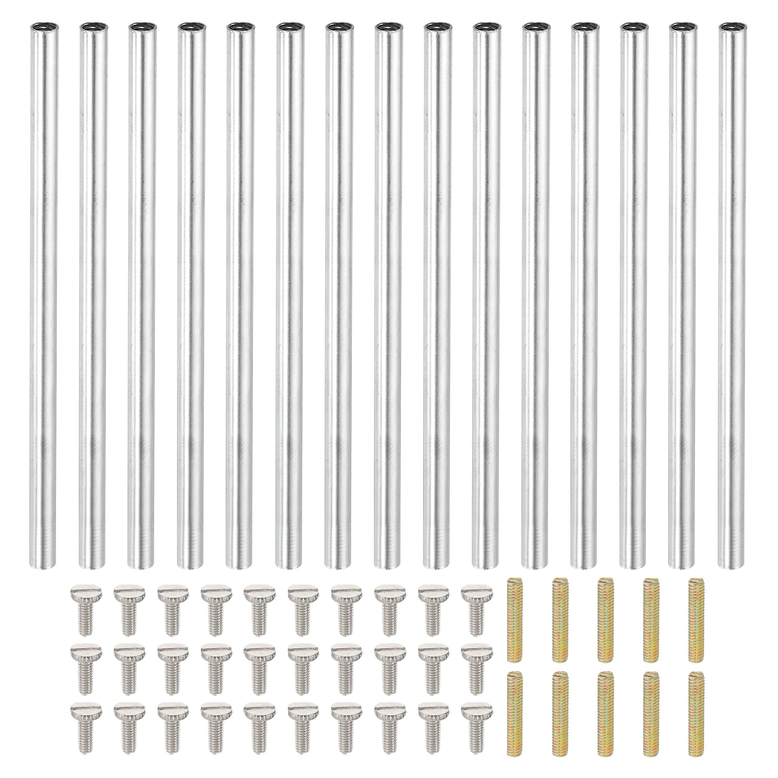 PATIKIL 110mm (4.3") Round Coupling Nuts Kit, M4 Threaded Connector Bar Hardware with Fully Thread Rod Slotted Screw for Lamp Model Furniture DIY Repair Part