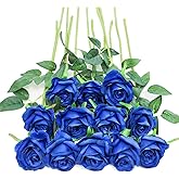Tifuly Royal Blue Roses Artificial Flowers -12 pcs Realistic Single Long Stem Fake Silk Roses Bouquet for Party Home Wedding Centerpiece Office DIY Decor