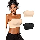 Cuteio Strapless Bras for Women, S-XL, Non-Slip Silicone Padded Bandeau Bra with Free Clear Strap, Wireless Tube Top Bralette