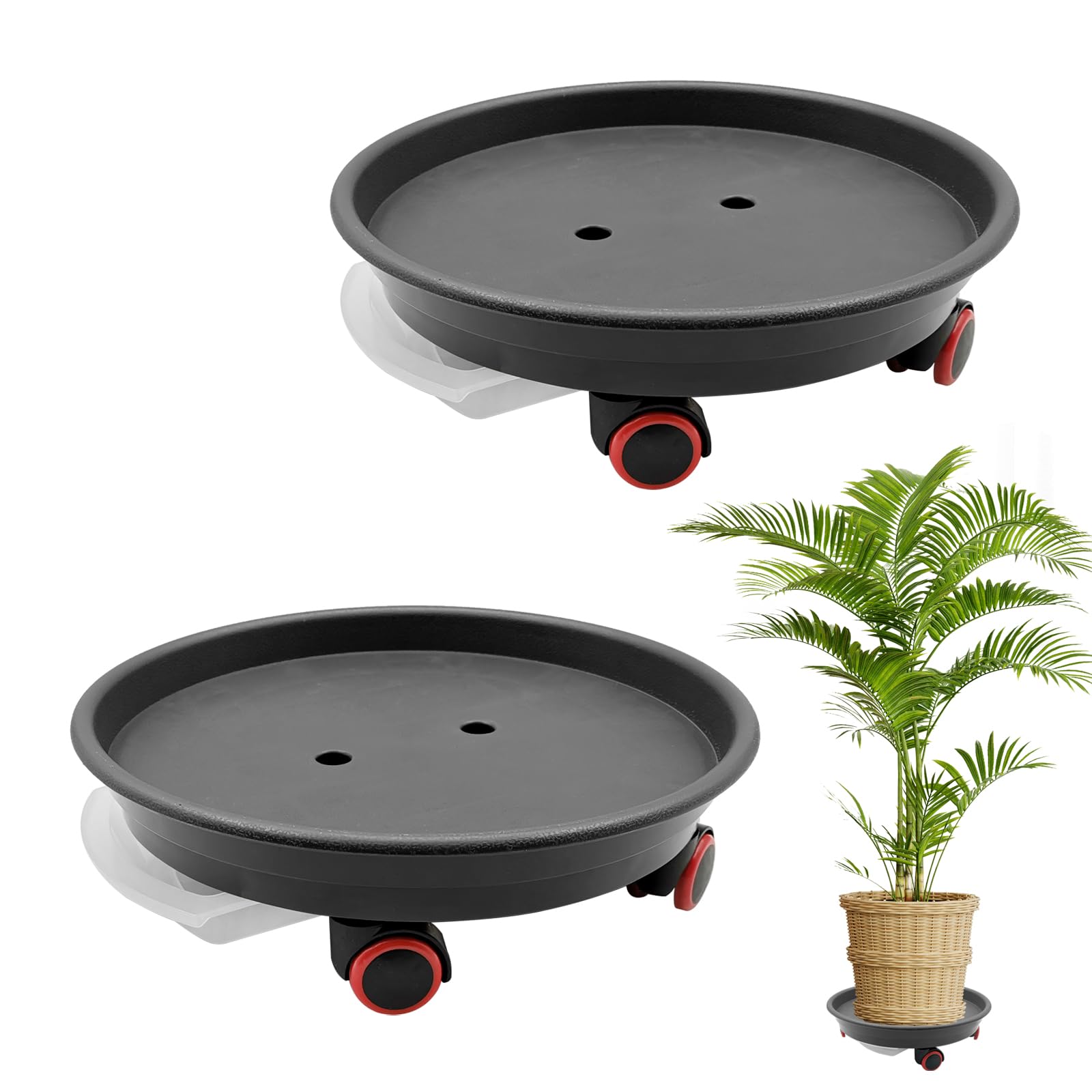LYFJXX 2 Packs Plant Caddy with Wheels, Loading Capacity 80 lbs, 30cm Plant Stand Heavy Duty Plant Dolly with Water Container(Dark Grey)
