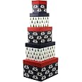 Set of 5 Nested Christmas Boxes - Assorted Sizes and Designs (Assortment 1) (Blue & Red)