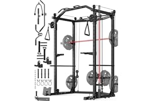 2000LBS Power Cage with Cable System, Heavy Duty Squat Rack for Home Gym, Multi-Function Strength Training Equipment with LAT
