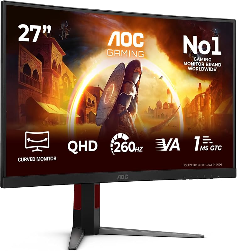 CQ27G4Z2 27 Zoll Curved, WQHD Monitor, 250Hz, Fast VA Panel, 1ms GtG, Adaptive Sync, HDR400, FreeSync Premium, Höhenverstellung,(2560x1440 HDMI 2X 2.0 DP 1x 1.4) Schwarz