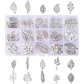 PH PandaHall 150pcs Tree Leaf Charms, 15 Style Filigree Metal Leaf Pendants Plant Charms Antique Silver Tibetan Alloy Leaves Pendants Beads for Spring Fall Bracelet Necklace Jewelry Making
