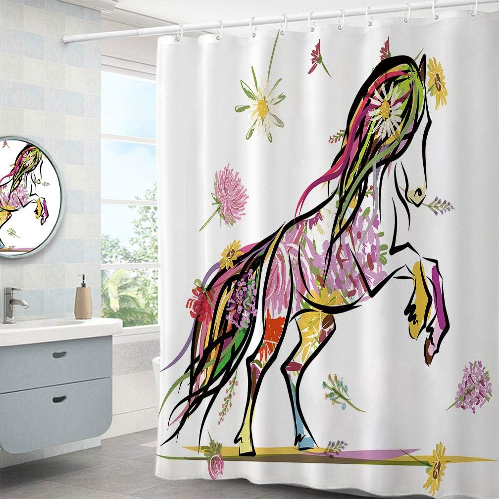 Apartment Decor Odorless Shower Curtain, Pony Horse Surrounded by