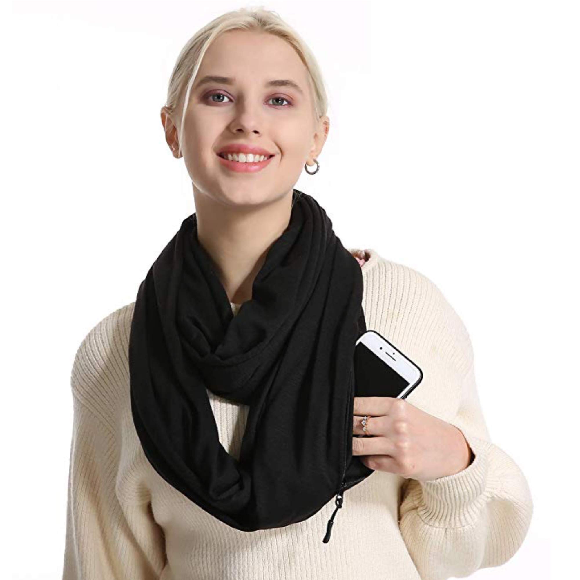Infinity Scarf with Hidden Zipper Secret Pocket for Passport ID Money