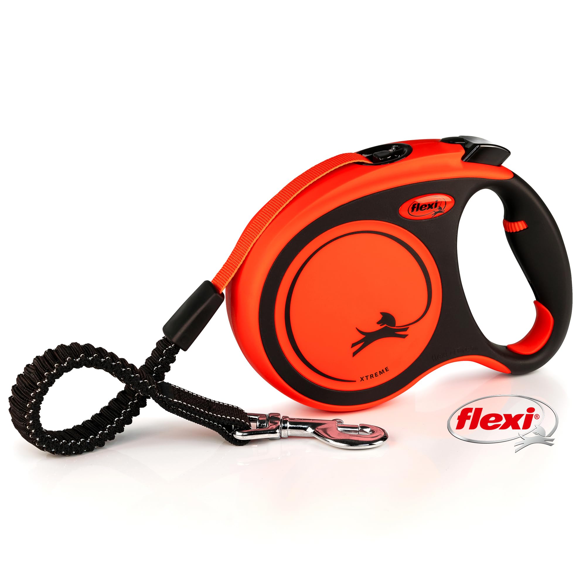flexi Xtreme L Tape 5 m black/orange, retractable leash for dogs up to 65 kg