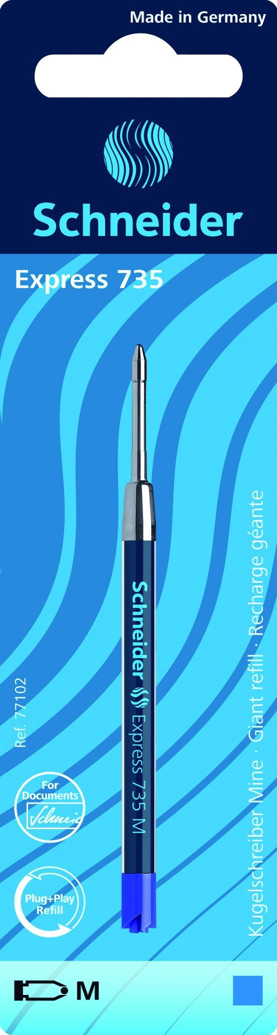 Schneider Express 735 Ballpoint Pen Refill, Indelible, M, Blue, Blister Pack of 1