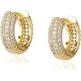 TOPGRILLZ 14K Gold-Plated Cartilage Hoop Earrings for Men, 5A+ Cubic Zirconia Small hoop Mens Earrings, Chunky Cubic Zirconia Ear Hoops, aretes para hombre