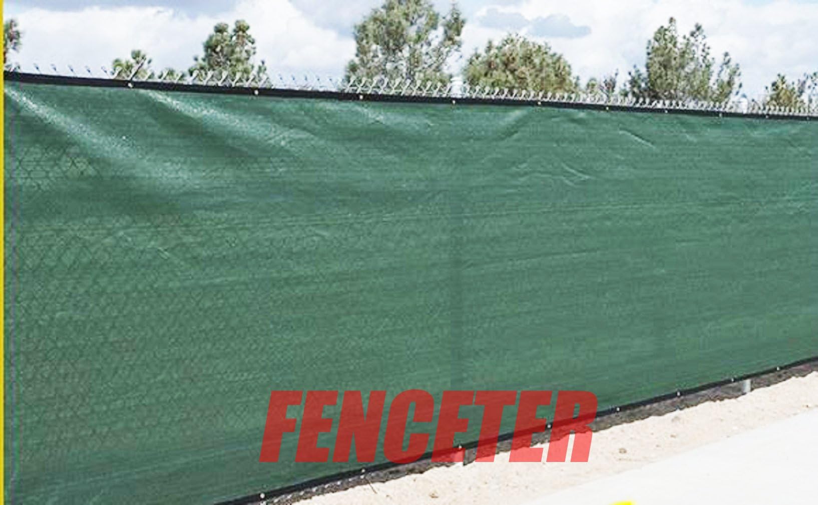 Fenceter 5'x25' Green Privacy Screen Mesh Fence Shade Cover Windscreen 85% fence net; dark green, aluminum grommet 45cm