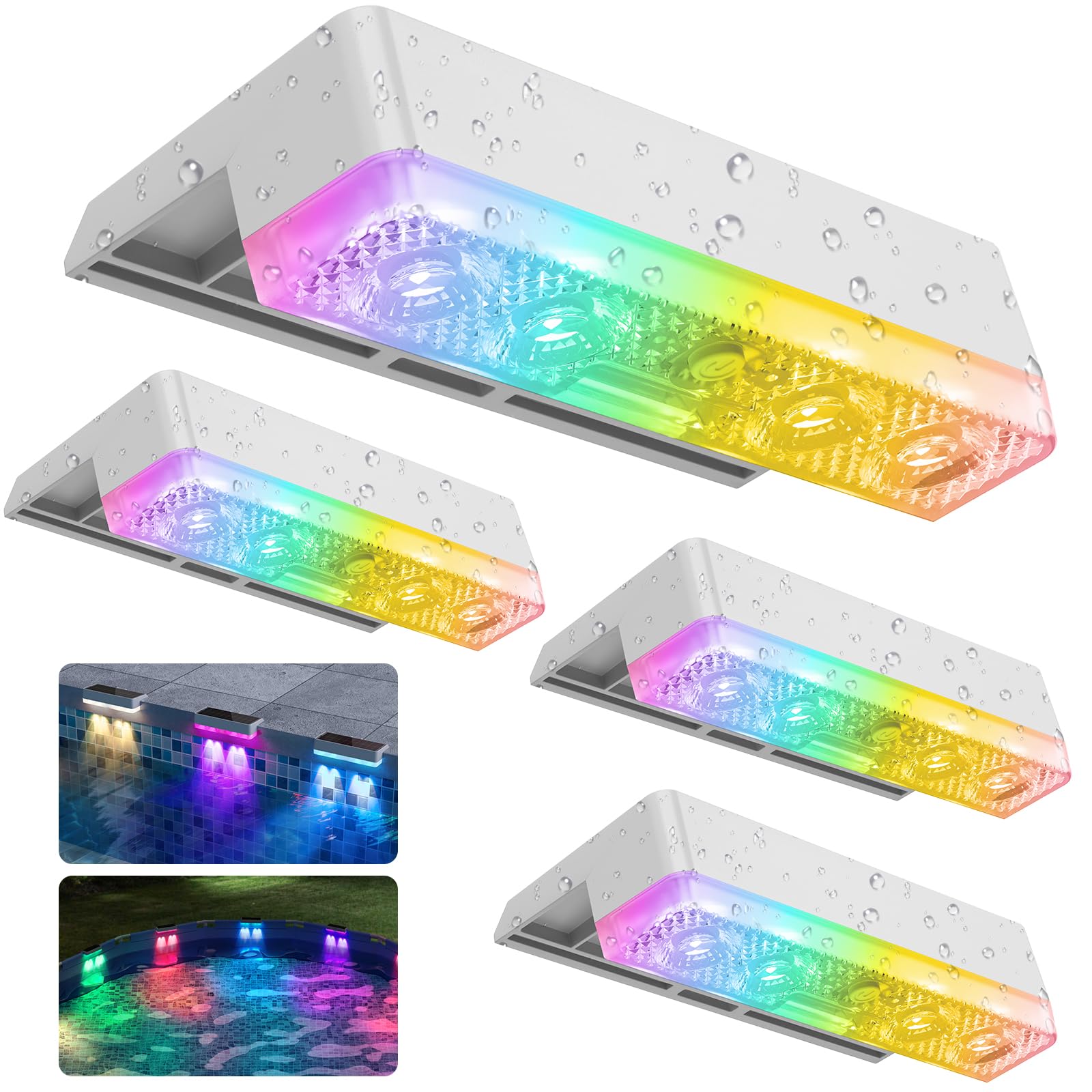 Photo 1 of APONUO Solar Pool Lights, Pool Solar Lights for Above Ground Pools, IP67 Waterproof, RGB Color Changing Pools Light Solar Powered for Pond, Yard (4 Pack)