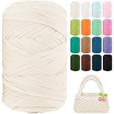 T Shirt Yarn 130 Yards Beginner Crochet Yarn Polyester Yarn (Milky White) | 400g tshirt yarn for crocheting, elastic thick fabric yarn for knitting bags, baskets, rugs, coasters, DIY craft, home decor