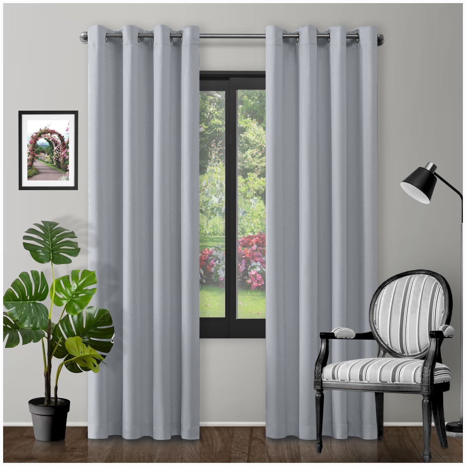 GC GAVENO CAVAILIA Eyelet Top Blackout Curtains Large Door Thermal Insulated Panels For Bedroom/Living Room, Silver, 66X90 Inch