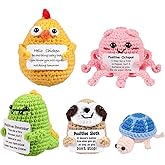 ASMPCUE 5PCS Emotional Support Crochet Animals Doll, Positive Crochet Animals with Positive Card Handmade Knitted Dolls Plush Cheer Up for Christmas Birthday Gifts Cute Home Room Decor
