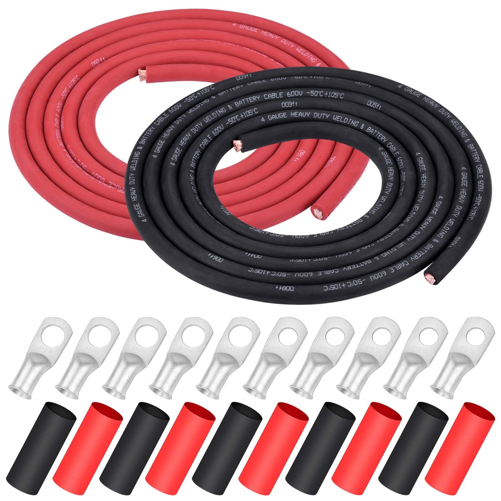 Photo 1 of iGreely 4 AWG Gauge Wire Welding Battery Pure Copper Ultra Flexible Cable,10 Feet Black + 10 Feet Red Oxygen Free Copper OFC Welding Cable and Lugs Terminal Connectors with Heat Shrink Tubing