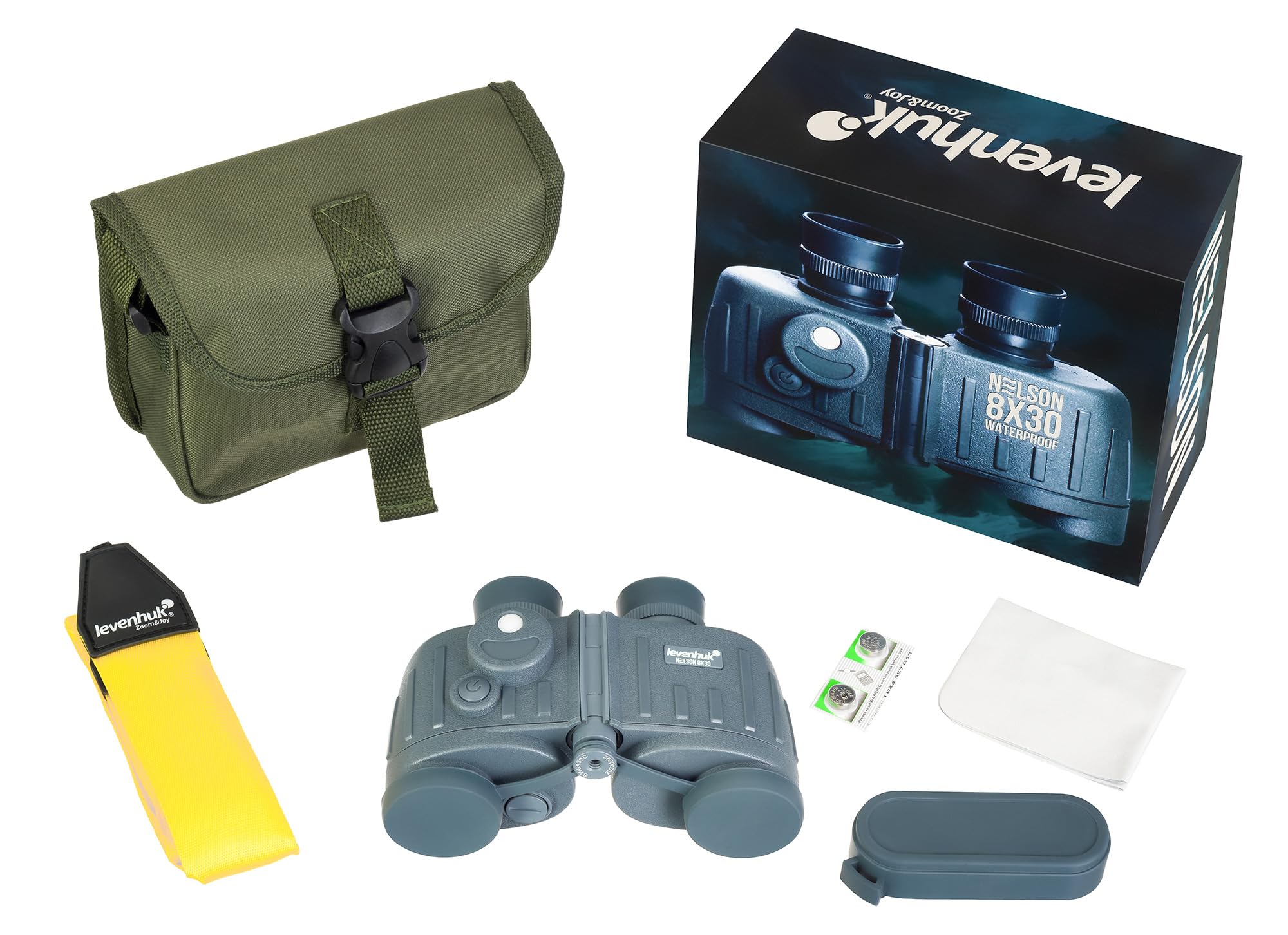 Levenhuk Nelson 8x30 Waterpoof Marine Binoculars with Reticle, Compass, Fully Multi-coated Glass Optics and IPX7 Protection Rate