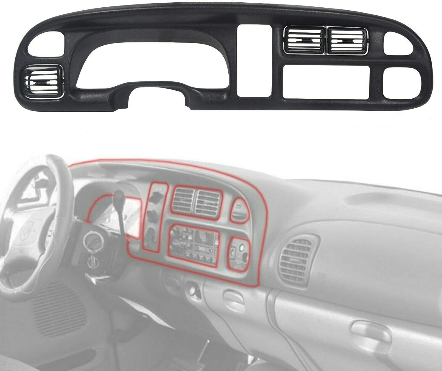 T-Foot Dash Board Bezel Cover Instrument w/Vents for 1998-2002 Dodge Ram 1500 2500 3500