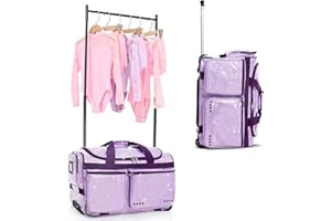 Fanwoli 23" Dance Bag with Garment Rack | Glittering Waterproof Fabric | Shine-Bright Collection | Ideal Competition Rolling Duffle Bag for Dancer Cheerleader Little Princess | Sparkle Purple