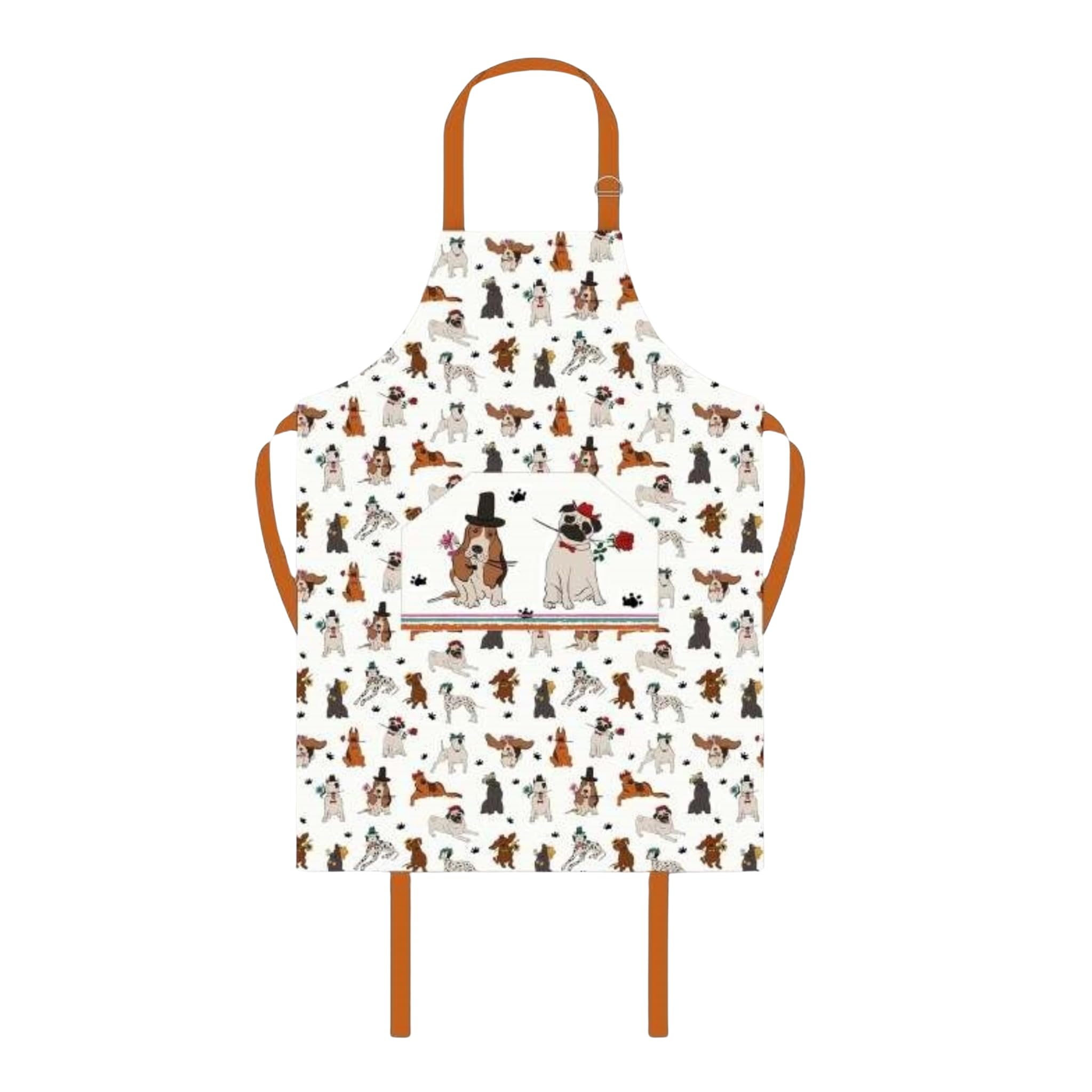 SiXsigma Sports Unisex Chefs Apron For Home And Kitchen - Quick Dry Novelty Cotton Aprons For Cooking, BBQ, Grill & Baking - Ideal Mothers Day Gifts Gifts For Women & Men (Half White-Dogs 1)