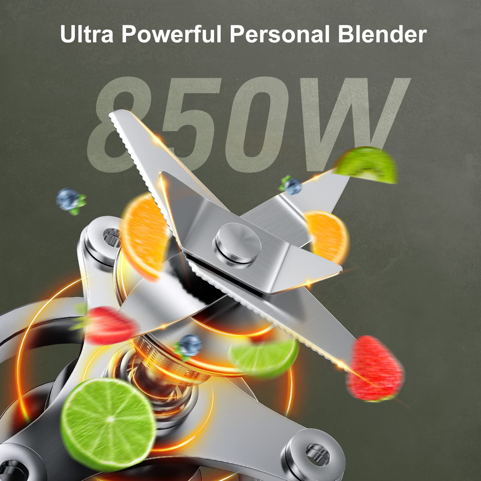 Acezoe Personal Blender Shakes and Smoothies, 3D 6-leafs, 850W Portable Blender, One-Button Mixer, 2x17oz Personal Blender Bottle, BPA Free Kitchen, baby food, Grinding, Juice