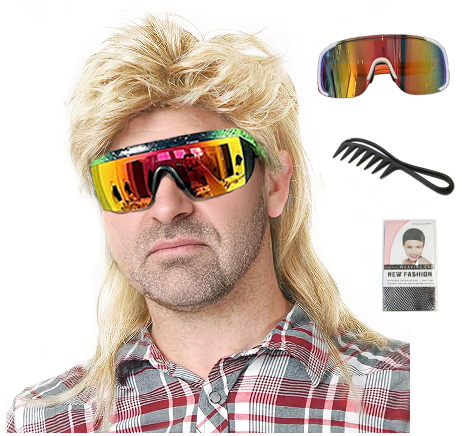 Photo 1 of Traqur Mullet Wigs for Men Joe Dirt Emo Wig 80s Costumes Fancy Party Accessory Cosplay Wig Halloween Man x (Light Blonde)