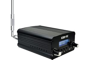 BaseWish 7W 1W Long Range FM Transmitter with LCD & 3.5mm Audio Cable - Ideal for Drive-in Church, School & Supermarket Events, Light Shows & Fireworks Display - Black